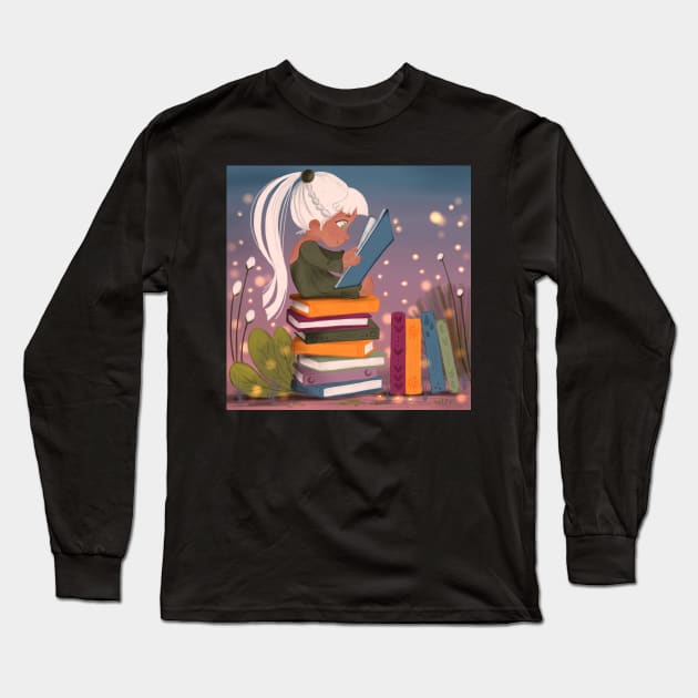 The girl reads Long Sleeve T-Shirt by irina_zhelinskaya